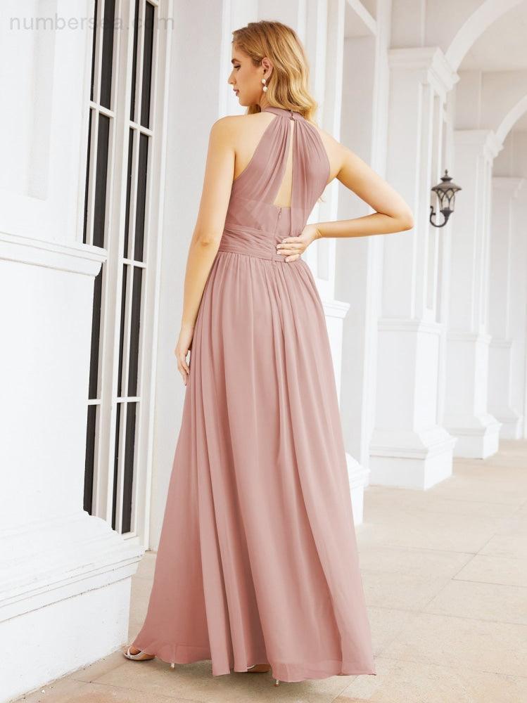 Halter Sleeveless Bridesmaid Dresses Long for Party Wedding Evening 28054