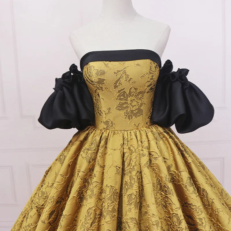 Vestido de noiva dourado fino estilo retro vintage vestido de baile s04