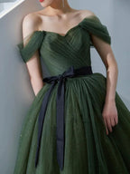 Robe longue de bal en tulle vert simple, robe de soirée en tulle vert Y1554