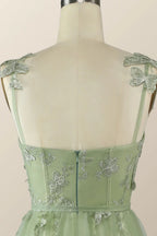 Robe longue de soirée formelle en ligne A papillon vert sauge Y2801