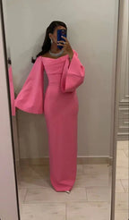 Vestido de noche rosa ajustado/columnar con mangas largas Vestido de baile rosa Y6039