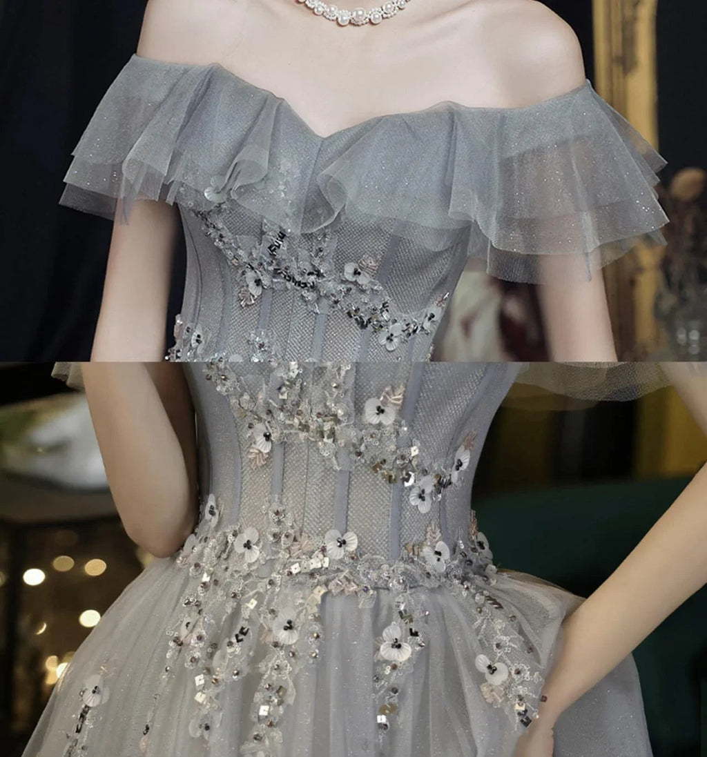 Vestido de noche con hombros descubiertos y falda en línea A Vestido de hada para graduación Y5840