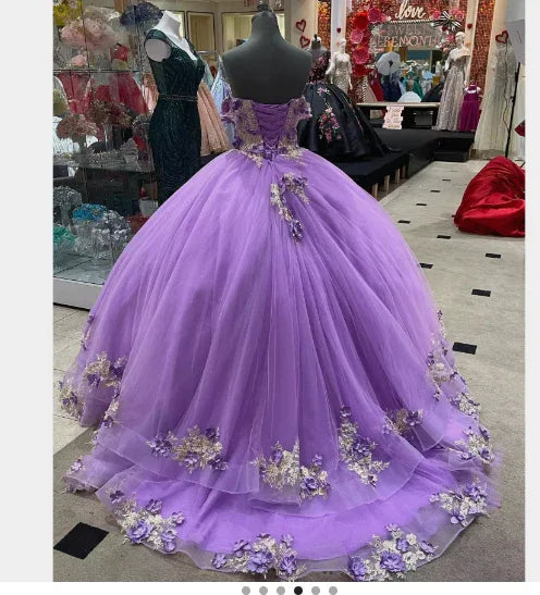 Vestido abullonado para mujer con apliques Vestido de baile color lila claro Y1091