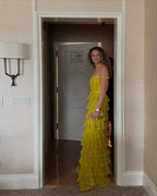 Elegant Ceremony Long Women Dress Off Shoulder Pleated Layered Women Evening Dress Custom Made Y5086