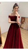 Burgundy Velvet Long Prom Dresses, A-Line Evening Dresses Y1173