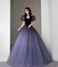 Lila Tüll Kurzarm Festliches Kleid Niedliches A-Linien Abendkleid Y4291