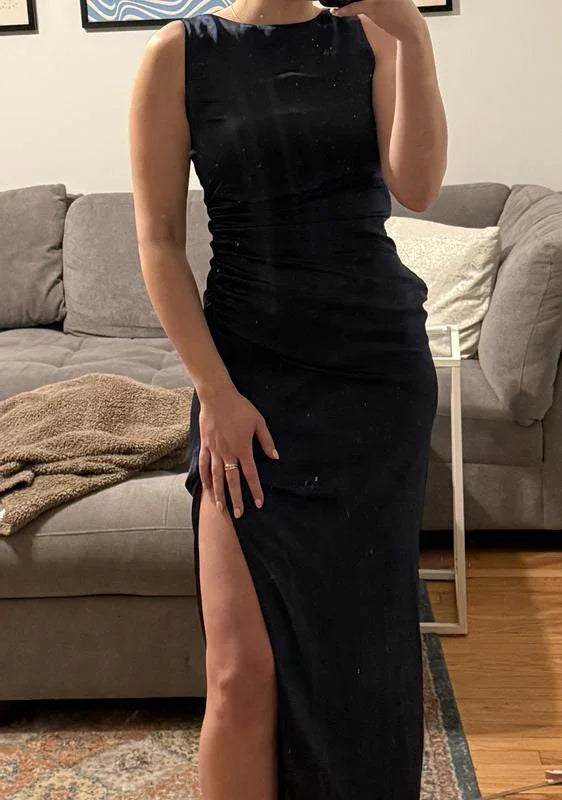 Vestido longo de cetim elegante com fenda alta para baile de finalistas Vestido formal de noite Y8451