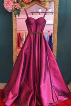 A-line Straps Long Prom Dresses Satin Evening Dress Y5016