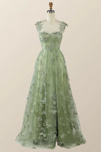 Robe longue de soirée formelle en ligne A papillon vert sauge Y2801