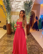 Vestido de noite sexy evasê com recorte na cintura, vestido para convidada de casamento Y4280