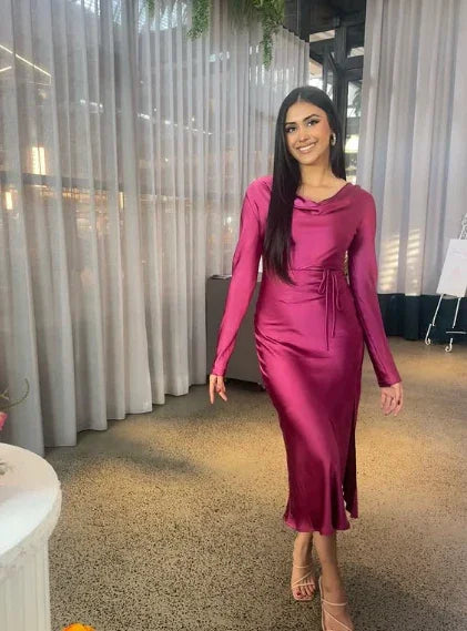 Vestido Comprido Modesto para Convidada de Casamento Vestido de Noite da Moda Y4519