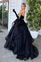A Line Sweetheart Black Long Prom Dress with Beading