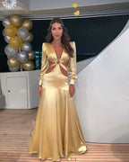 Vestido de noche elegante de satén con mangas largas Vestido de hada Y5094