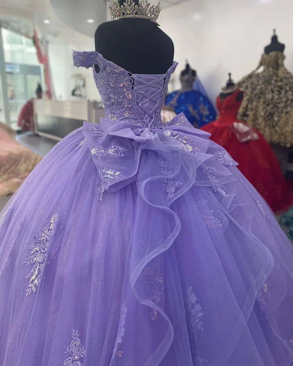 Vestido de baile com corpete lilás para Quinceañera mexicana, vestido de aniversário com rendas e apliques Y1476