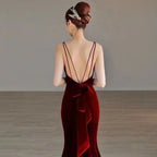 Vestido de noche largo de sirena de terciopelo rojo elegante Vestido largo de gala Y7824