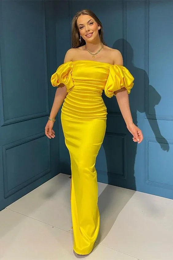 Elegant Off-The-Shoulder Bubble Sleeves Mermaid Evening Dress Y5005