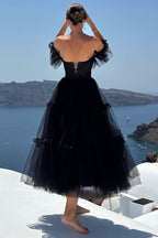 A-Line Corset Ruffled Tulle Prom Dress