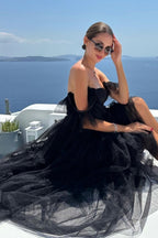 A-Line Corset Ruffled Tulle Prom Dress