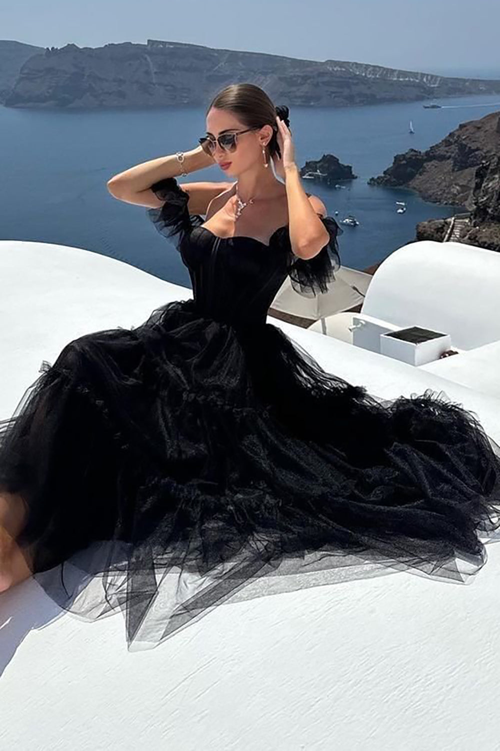 A-Line Corset Ruffled Tulle Prom Dress