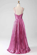 Sparkly Golden A Line Halter Prom Dress With Keyhole Slit