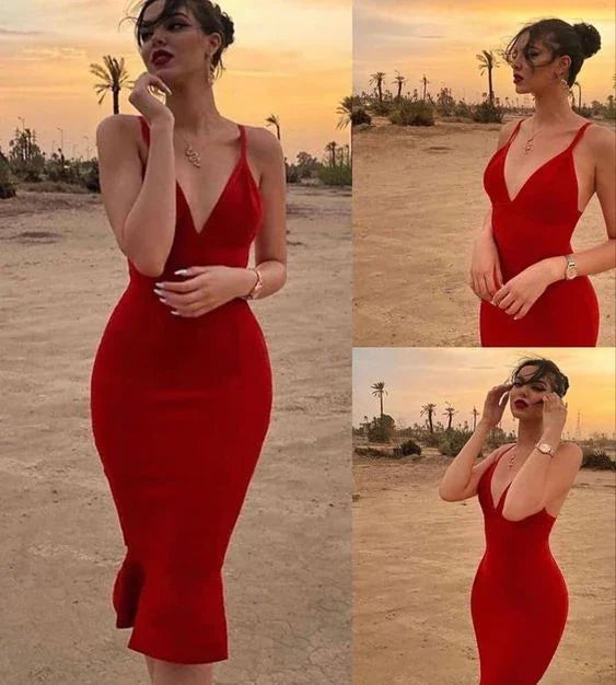 Vestido de fiesta rojo sensual, vestido de noche entallado midi Y4129