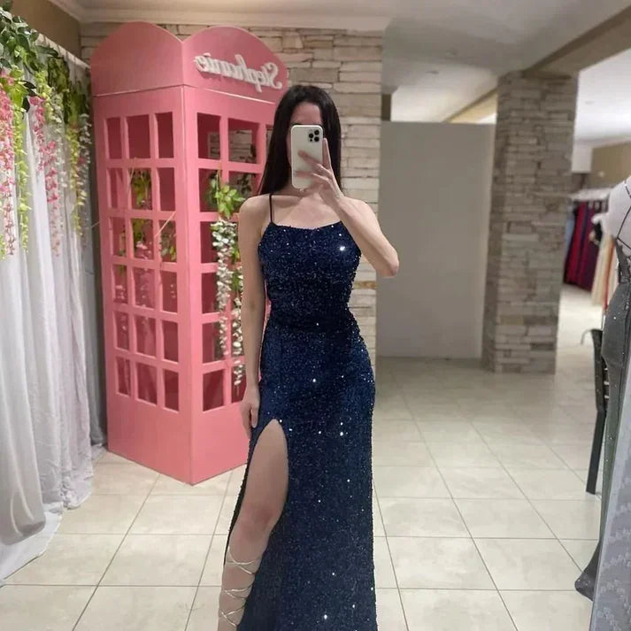Vestido de Festa Justo/Coluna com Fenda Vestido de Noite Encantador Y4404