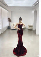Vestido de noche largo de sirena de terciopelo rojo elegante Vestido largo de gala Y7824