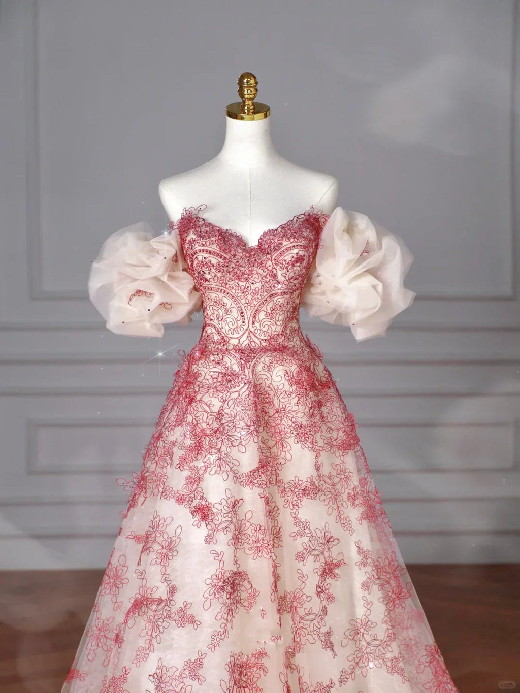 Pretty Tulle Beaded Red A Line Off The Shoulder Prom Dress Evening Dress Formal Birthday Ball Gown Y8621