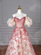 Pretty Tulle Beaded Red A Line Off The Shoulder Prom Dress Evening Dress Formal Birthday Ball Gown Y8621