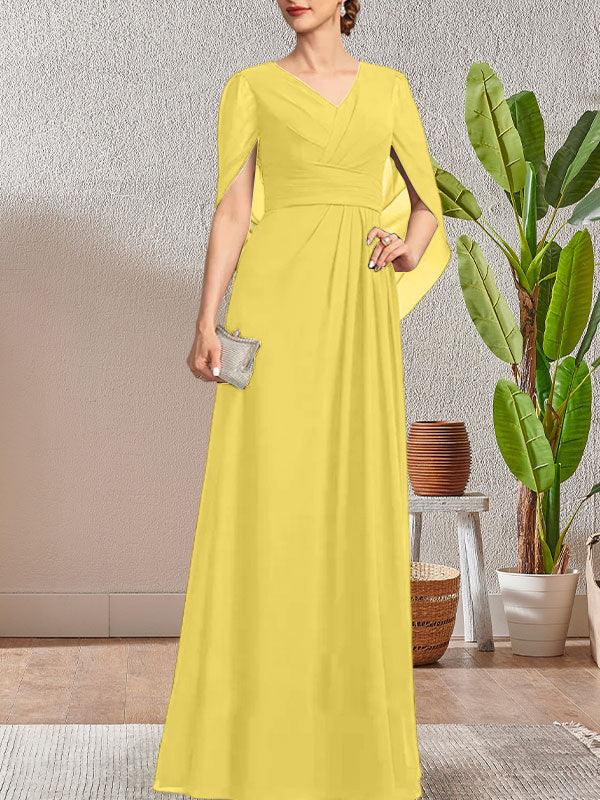 Dark Navy A-Line V-Neck Long Mother of Bride Dress