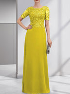 A-line Scoop Floor-Length Lace Chiffon Mother of the Bride Dress With Sequins