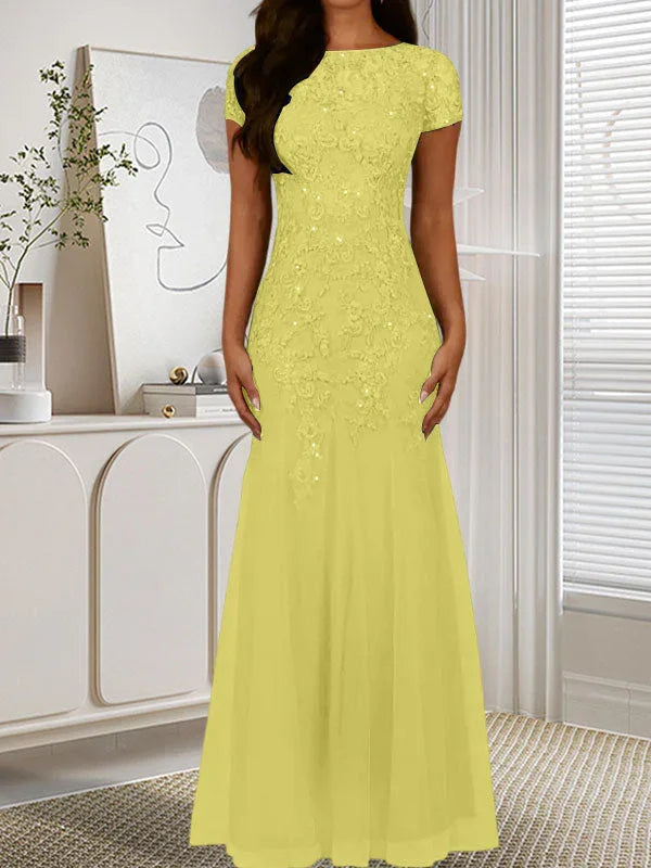 Abito in tulle con scollo a sirena e paillettes blu marina scuro