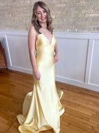 Yellow Mermaid Prom Dress with Crisscross Back Spaghetti Straps
