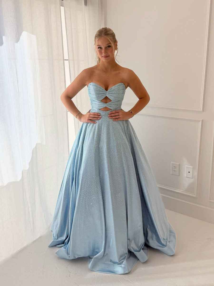 Shimmer Pastel Yellow Prom Dress With Pockets.
