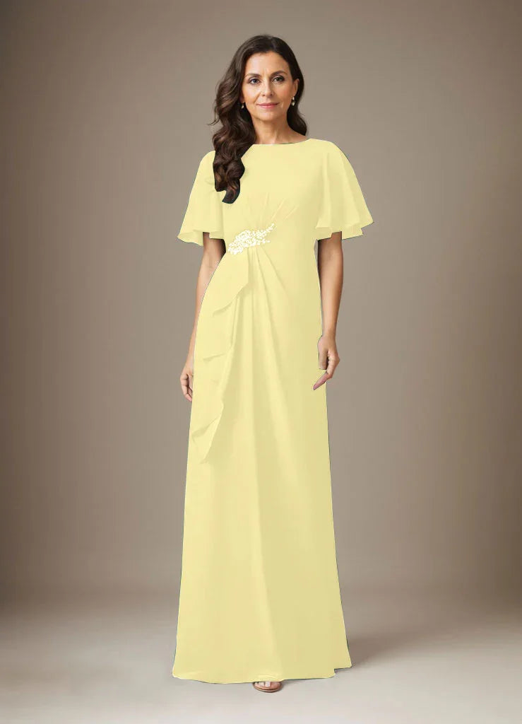 Abito a guaina blu scuro in chiffon con perline
