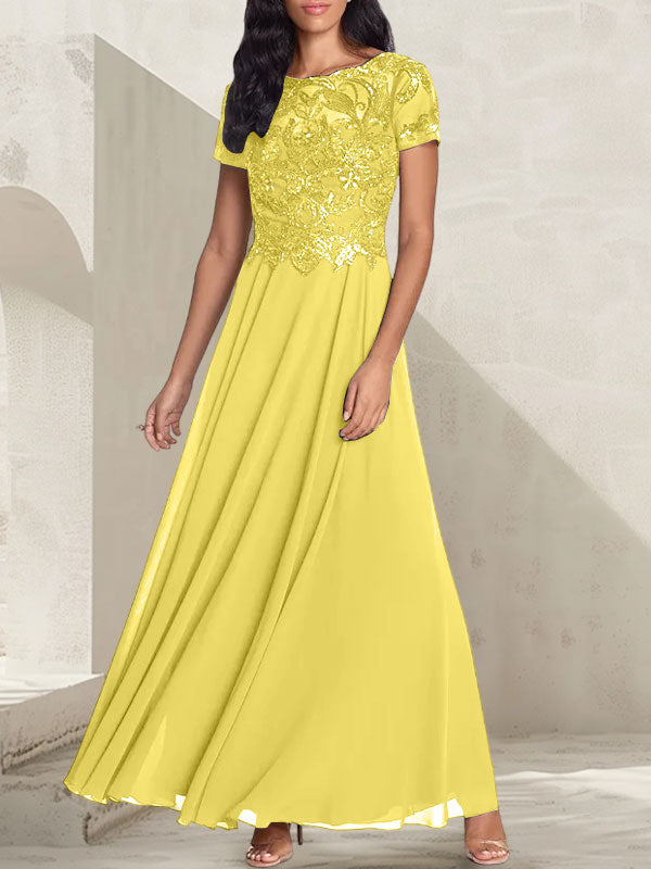 Charcoal Grey A-Line Scoop Long Mother of the Bride Dress With Beadings