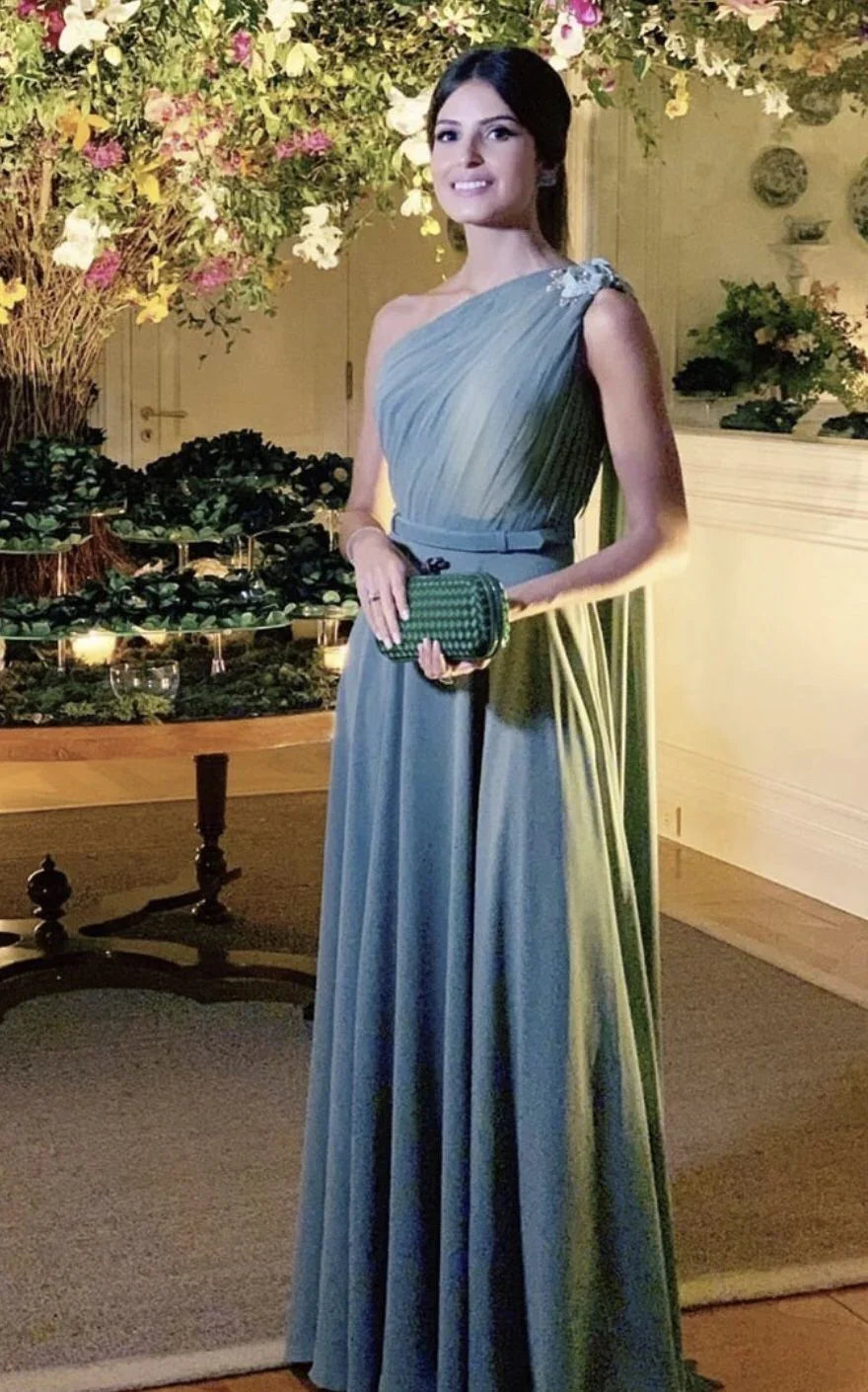 Elegantes Abendkleid in A-Linie mit einer Schulter Hochzeitsgast Outfit Y5439