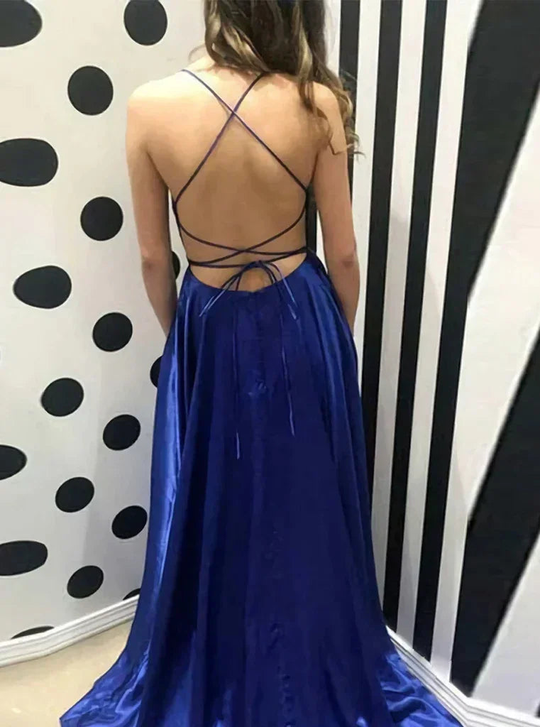 Robe de bal de fin d'année simple bleu marine pour seniors Robe de soirée classique Y18