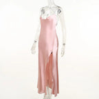 Vestido largo de fiesta rosa sirena sexy, vestido de noche rosa sin espalda Y1933