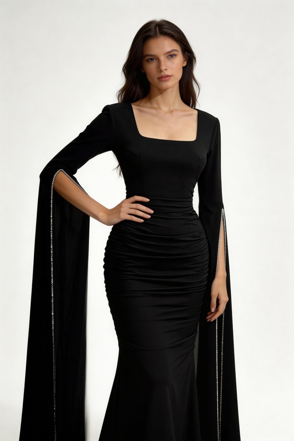 Charming Black Long Sleeves Prom Dress Black Evening Dress Y7089 by simplepromdress