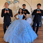Light Sky Blue Quinceanera Off Shoulder Tulle 3D Floral Formal Birthday Luxury Dress 15th Ball Gown Y6958