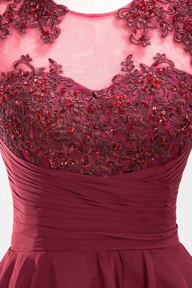 A-line Chiffon Appliques Jewel Sleeveless Knee-Length Bridesmaid Dresses with Ruffles