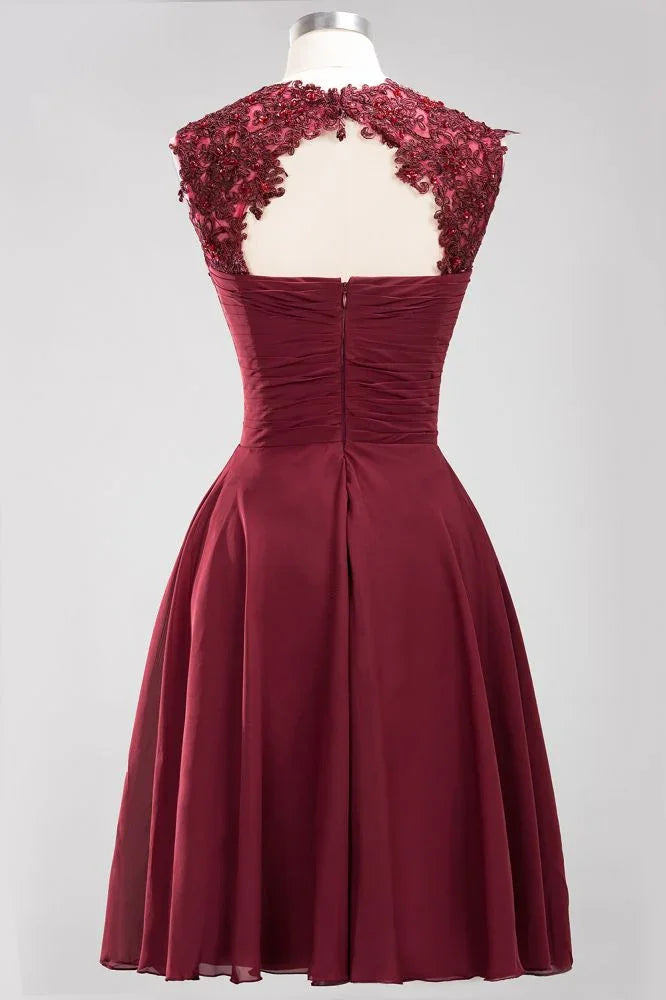 A-line Chiffon Appliques Jewel Sleeveless Knee-Length Bridesmaid Dresses with Ruffles