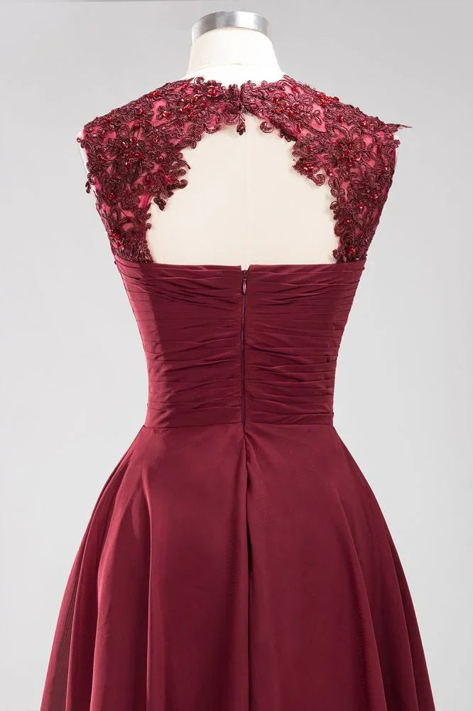 A-line Chiffon Appliques Jewel Sleeveless Knee-Length Bridesmaid Dresses with Ruffles