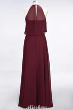 A-Line Chiffon Jewel Sleeveless Bridesmaid Dress Floor-Length Formal Event Dress