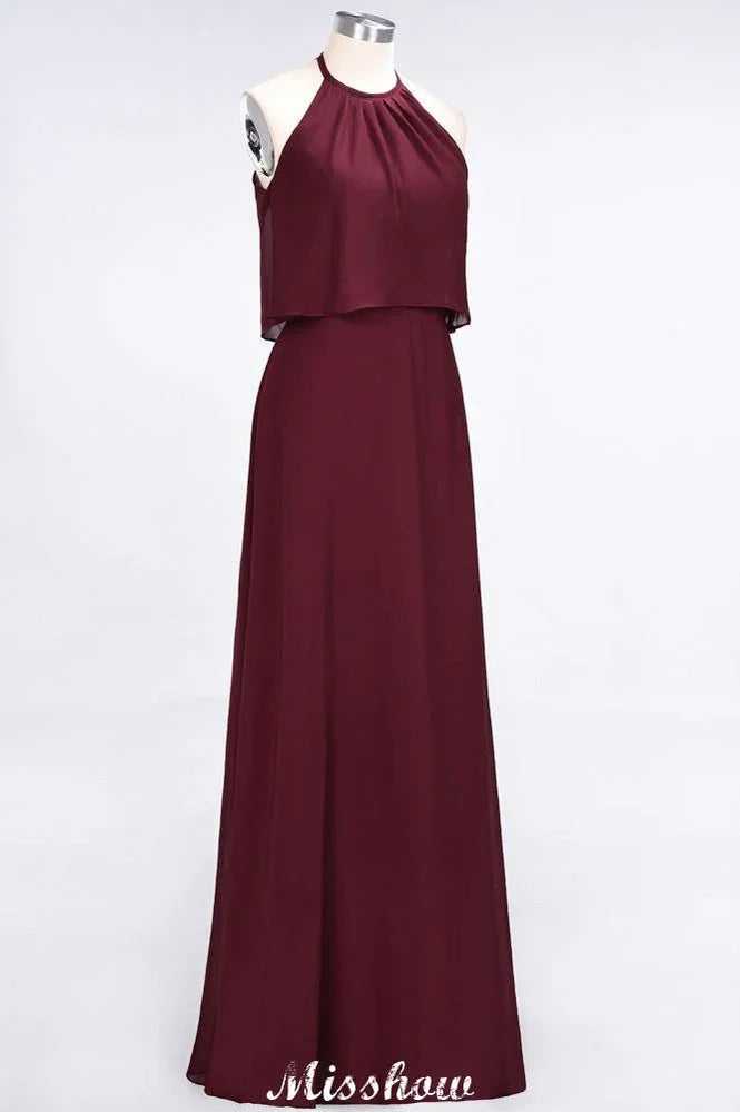 A-Line Chiffon Jewel Sleeveless Bridesmaid Dress Floor-Length Formal Event Dress