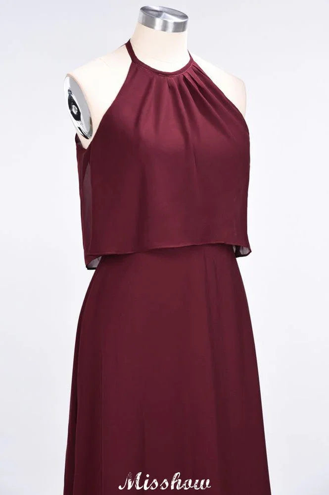 A-Line Chiffon Jewel Sleeveless Bridesmaid Dress Floor-Length Formal Event Dress