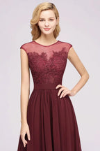 A-line Chiffon Lace Jewel Sleeveless Floor-Length Bridesmaid Dresses with Appliques