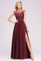 A-line Chiffon Lace Jewel Sleeveless Floor-Length Bridesmaid Dresses with Appliques