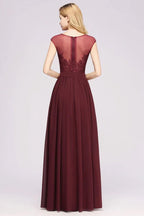 A-line Chiffon Lace Jewel Sleeveless Floor-Length Bridesmaid Dresses with Appliques